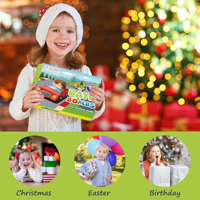 Bath Bombs for Kids with Toys Inside, 9 Pack Handmde Bath Bombs Set with Pull-Back Cars Inside, Rich Foam Color Bubble Set Boys Girls for Skin Moisturizing
