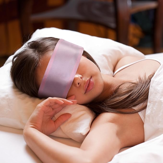 FRESHME 2pcs Satin Blind Eye Sleeping Mask - Silk Adjustable Satin Blindfold Gift Soft Eye Covers for Travel Nap Bedroom, Double Sides Pink & Black+Black 2pc Set