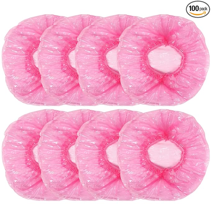 Shintop Disposable Shower Caps for Women,100 Packs Hair Caps Individually Wrapped with Large Elastic Bath Cap for Home, Hotel, Hair Salon and Spa (Pink)