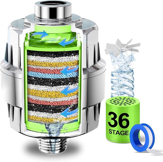 Shower Water Filter, 36-Stage High Output Filtered Shower Head, Shower Head Filter for Hard Water for Hard Water, Removes Chlorine, Fluoride, Vitamin C E A Infusion – Improves Skin & Hair
