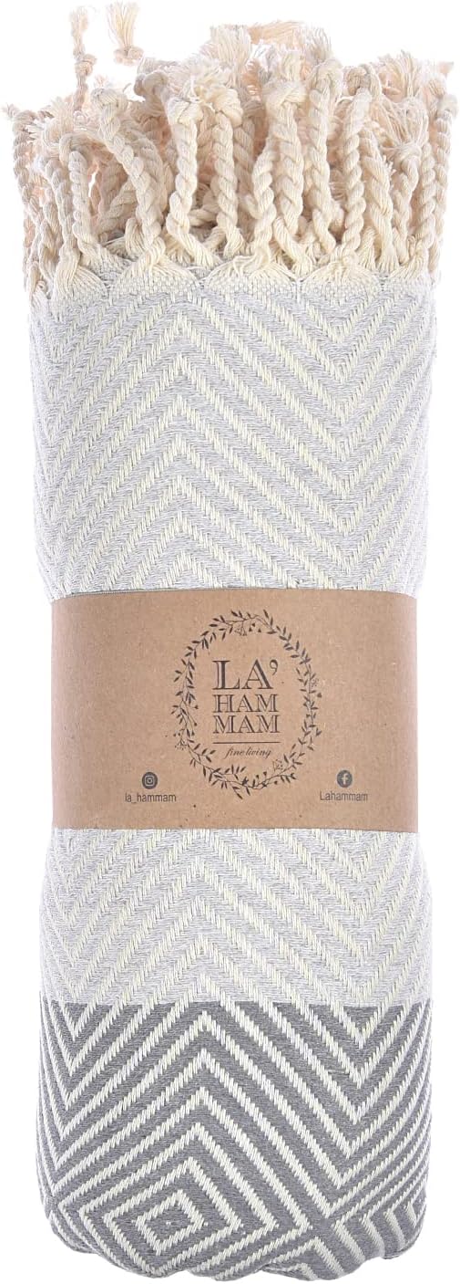 Personalized Embroidered Beach Towel | Throw Blanket, Easy Carry, Sand Free, Highly Absorbent, Quick Dry, Turkish Towels for Travel Camping Bath Sauna Beach Gym Pool Yoga SPA by Lahammam, Newdiz, Gray