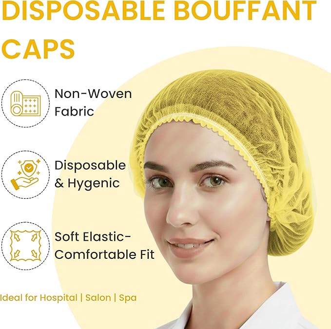 Disposable Bouffant Caps 21 Inch Non Woven Hair Net Elastic Head Cover For Food Service Kitchen Salon Lab Spa And Hygiene Use