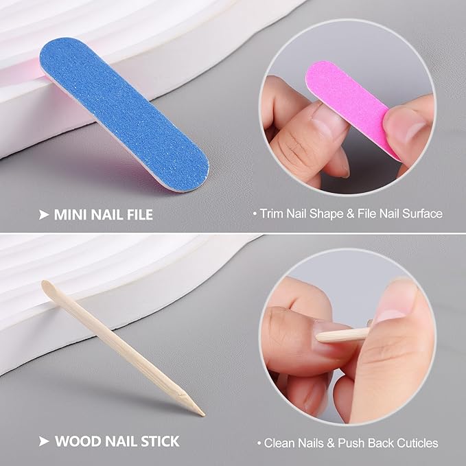 SUTOKAKA 20Pcs Press On Nail Tools Kit, Disposable 4-in-1 Nail Prep Application Manicure Set with Nail Files, Prep Pads, Adhesive Nail Tabs & Wood Stick for Professional Salon Home Supplies