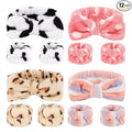 CIEHER 12 PCS Makeup Headband for Women Wrist Washband Scrunchies Cuffs for Washing Face, Soft Bow Hair Band Matching Wristbands, Cow, Leopard, Streaks, Polka dots