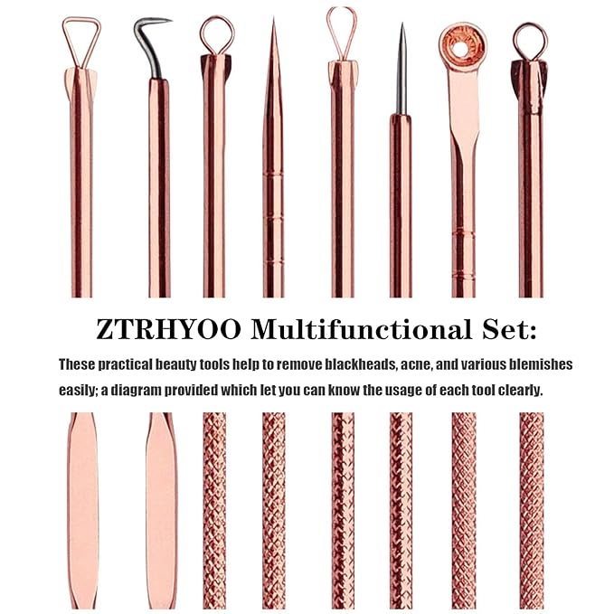 ZTRHYOO Blackhead Remover Pimple Comedone Extractor Tool Best Acne Removal Kit - Treatment for Blemish, Whitehead Popping, Zit Removing for Risk Free Nose Face Skin with Case (Rose)