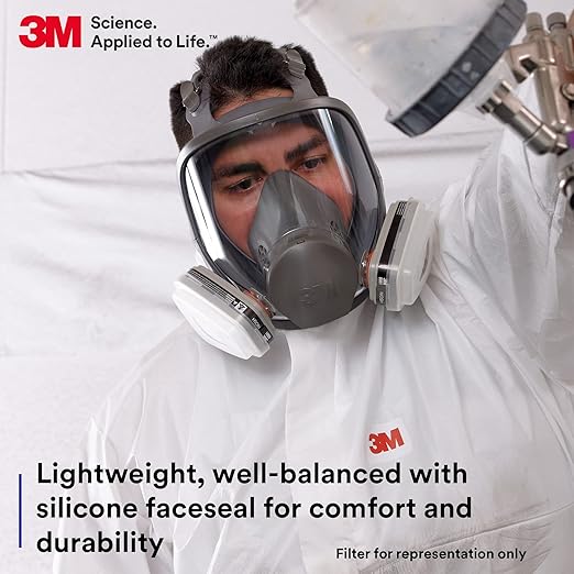 3M Full Facepiece Reusable Respirator 6700, NIOSH, Large Lens, ANSI High Impace Eye Protection, Silicone Face Seal, Four-Point Harness, Comfortable Fit, Painting, Dust, Chemicals, Small