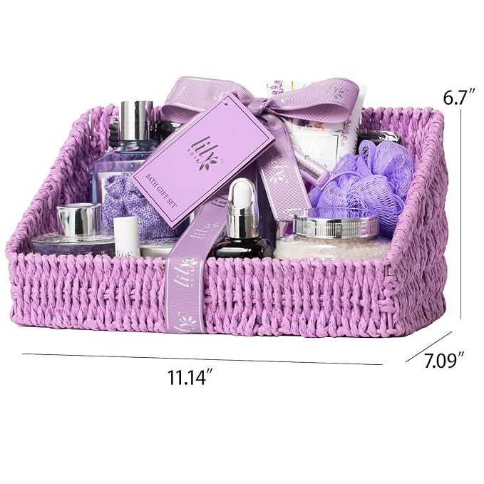 Mother's Day Gift Basket for Women - 15-Piece Lavender Bath and Body Gifts for Women, Spa Gift Basket for Women, Spa Kit | Birthday, Valentines Day Gifts, Christmas Gift, Perfect Present for Her & Mom