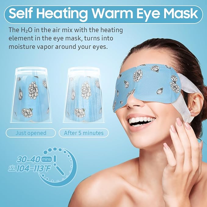 BeHoomi 30Packs Steam Eye Mask, Heated Eye Mask Warm Compress for Eyes, Self Heating Disposable Steam Mask for Home Sleep, Spa, Travel Essentials & Relaxation Gifts, Mothers Day Gifts (Jasmine)