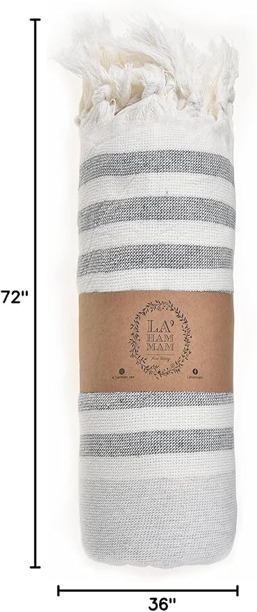 Beach Towel | Cotton Beach Towels, Easy to Carry, Sand Free, Highly Absorbent, Quick Dry, Turkish Towels for Travel Camping Bath Sauna Beach Gym Fitness Pool Yoga SPA by Lahammam, Ephesus, Gray