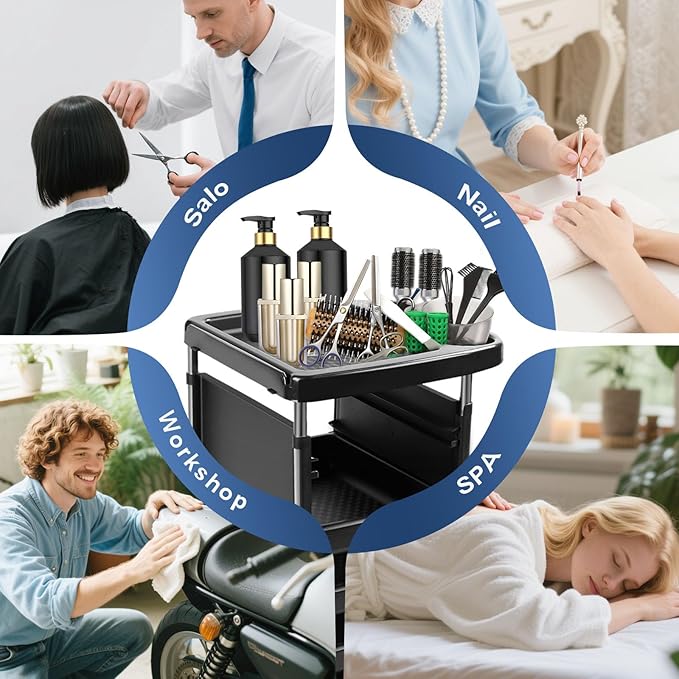Professional Salon Trolley Cart, 5-Drawer Rolling Storage Organizer, Black, 35.4" Height with Wheels (Black-T28)