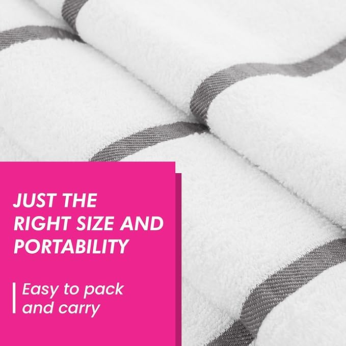CASA COPENHAGEN Cabana Pool 4Pcs 100% Egyptian Cotton Large Designer Beach Towels Gift Set- White Silver, 500GSM, 55"x27", 4 Beach Bath Towels (Box Pack, Set for Women & Men)
