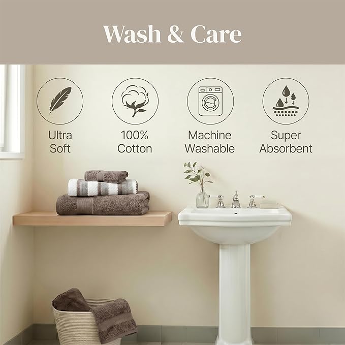 Modern Threads Pax 6-Piece Reversible Yarn Dyed Jacquard Towel Set - Bath Towels, Hand Towels, & Washcloths - Super Absorbent & Quick Dry - 100% Combed Cotton, Khaki