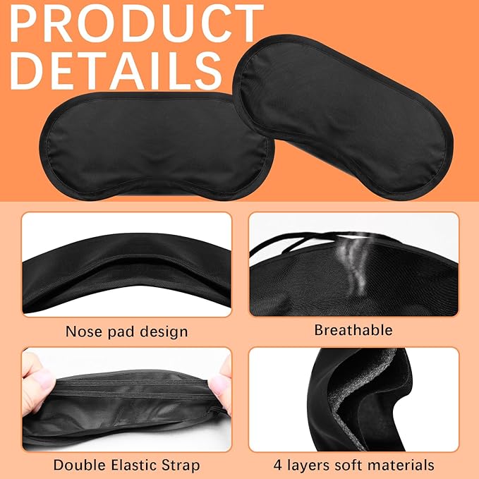 20 Pcs Eye Mask Sleep Masks Bulk Blindfolds for Party Games with Nose Pad and Adjustable Strap for Women Men 4 Layers Black Blind fold Sleeping Mask for Team Building Game