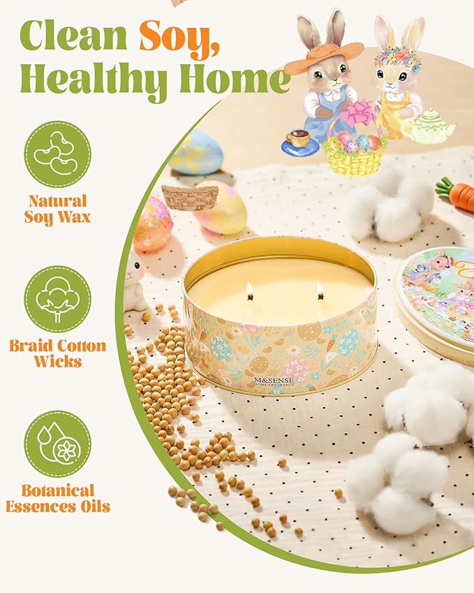 M&SENSE 2 Wick Soy Berry Candles, Oval Jenny Can Spring Candle 12oz,Dual-Wick Sweet Vanilla Scented Soy Wax, Blue Berry Natural Birthday Candles for Kids,Monthers Day Gift,Easter Decor
