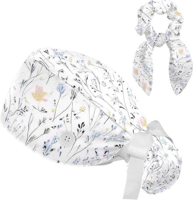 Scrub Cap with Hair Scrunchy, Ponytail Holder Surgical Cap