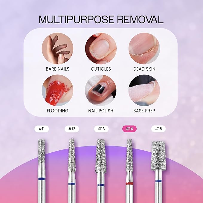PANA 3/32” Diamond Nail Drill Bit (Fine Grit) - Professional Cuticle Nail Drill Bits for Acrylic Gel Nails Dry Manicure Pedicure Shape Remove Tools (Cone Bit, Style 14)