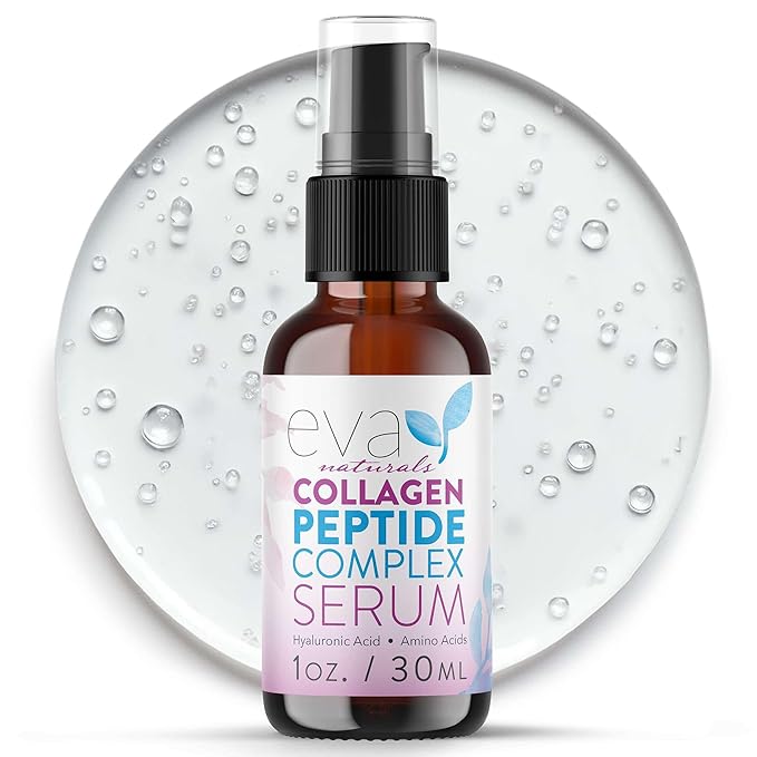 Eva Naturals Multi Peptide Face Serum – Anti Aging Collagen Peptides for Plump & Firm Skin Elasticity, Wrinkle & Fine Line Renewal, Fragrance Free Firming Facial Skincare - 1 oz