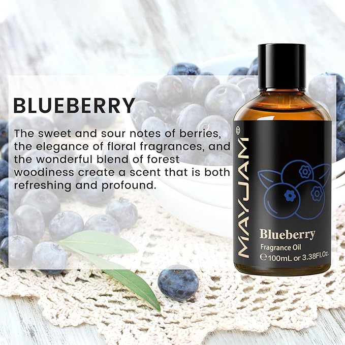 MAYJAM 100ML/3.38FL.OZ Blueberry Fragrance Oils with Glass Dropper, Essential Oils for Diffusers for Home, Long Lasting Scented Oils for Diffusers Soap Candle Making