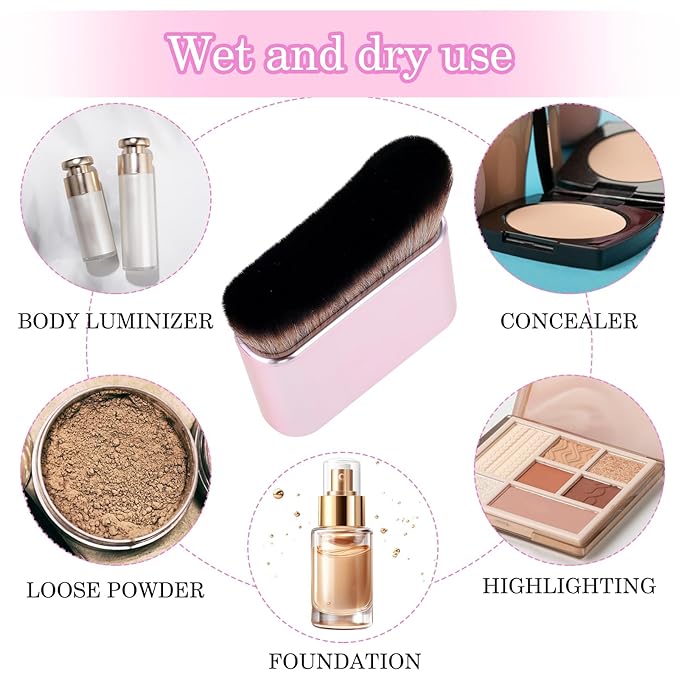 Soft Body Makeup Brush Portable Self Tanning Brush Self Tanner Face & Body Makeup (Pink Rose Gold)