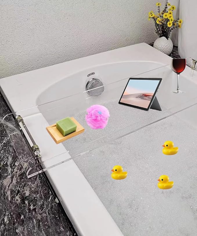 WANLIAN 33-Inch Luxury Bathtub Caddy Tray for Bathroom - Shower Storage Organizer Shelf With Silver Handles