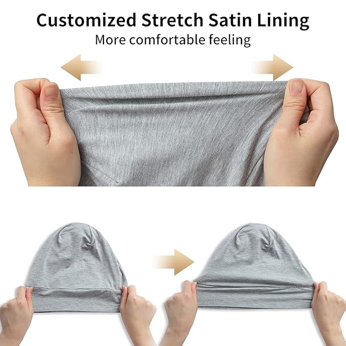 Satin Bonnet Silk Lined Sleep Cap- Adjustable Hair Cover for Women Men Frizzy Hair Night Cap Patients Care Light Grey