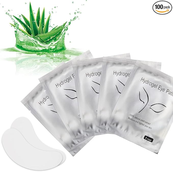 AHIER Eyepads Eyelash Extensions Lint Free, 100 Pairs Set Eye Pads for Lash Extensions, Hydrogel Eye Patch DIY False Eyelash Lash Extension Makeup Eye Gel Pad