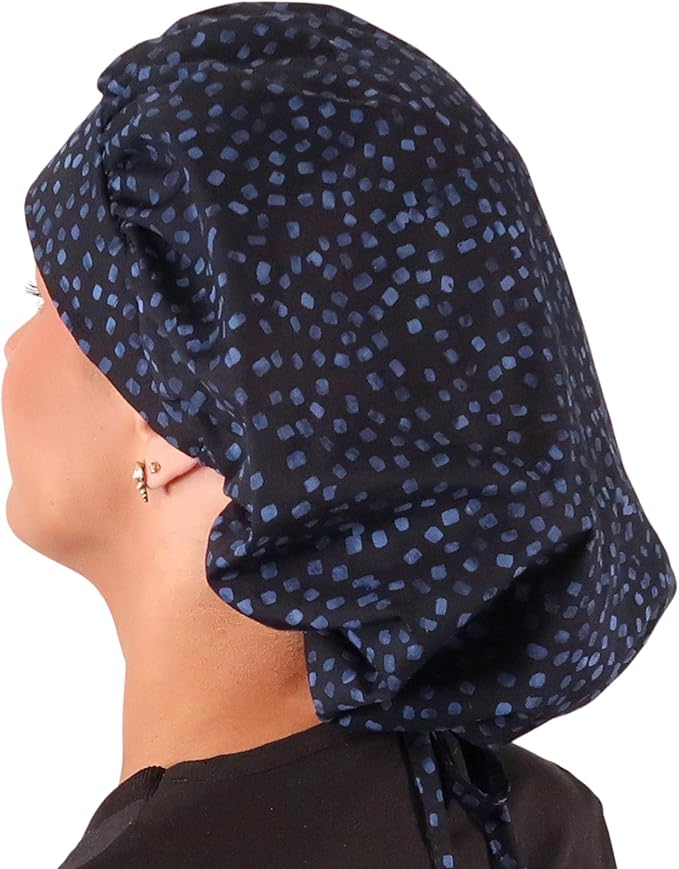 Sparkling EARTH Banded Bouffant Surgical Scrub Ponytail Working Caps and Built-in Sweatband - 100% Cotton - Made in The USA