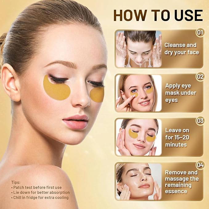 Under Eye Patches Masks - for Dark Circles, Puffy Eyes, Fine Lines, Wrinkles, Eye Bags Treatment with Collagen and Hyaluronic Acid,Anti-Aging & Cooling, Moisturizing (60 Pcs) GOLD2