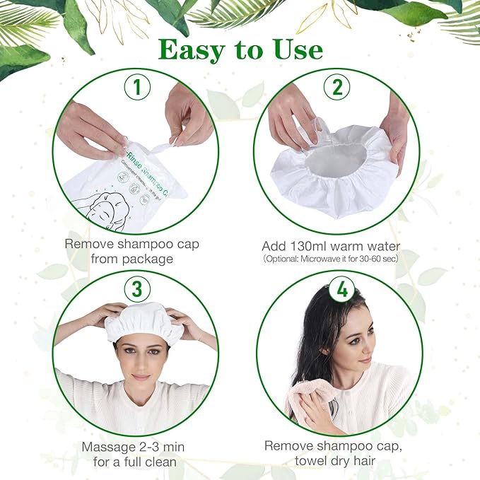 Shampoo Caps No Rinse, 6 Pack Waterless Shampoo Caps for Bedridden Patients and Elderly, Rinse Free Hair Washing Shower Caps for Post Surgery, Hospital, Camping