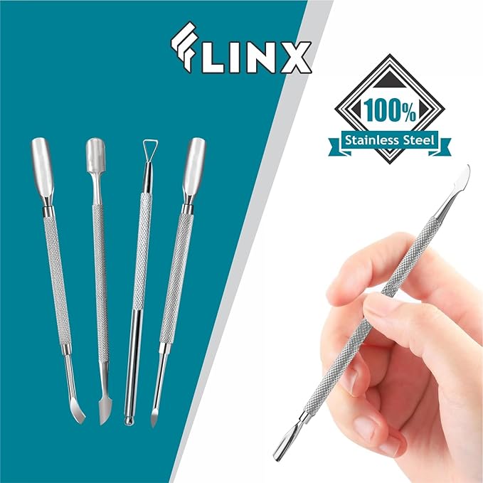 FLINX Metal Cuticle Pusher Tool 4 Pcs Nail Manicure Tools Nail Tᴏols for Manicure & Pedicure, Metal Cuticle Pushers and Scraper, Nails Cuticles Pusher Cuticle Tools for Nails