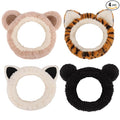 YISSION 4 PCS Plush Animal Headbands for Women & Girls, Cute Fuzzy Spa Headbands with Ears (Bear, Tiger, Cat Styles), Soft Elastic Hair Bands for Washing Face, Makeup, Skincare, Daily Wear
