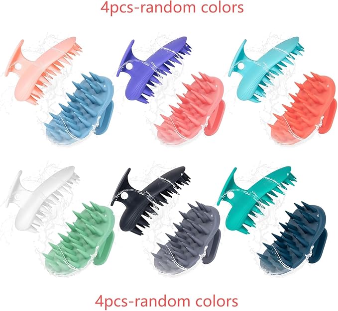 4pcs Shampoo Brush Hair Scalp Massager,100% Silicone Scalp Scrubber,Scalp Exfoliator for Stress Relax Hair Growth