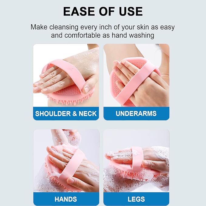 RamPula Silicone Body Scrubber, Silicone Loofah, Quick-Dry Exfoliating Body Brush for Wet or Dry Brushing, More Hygienic Than Traditional Loofah, Medium-Bristle Brush, Black and Pink