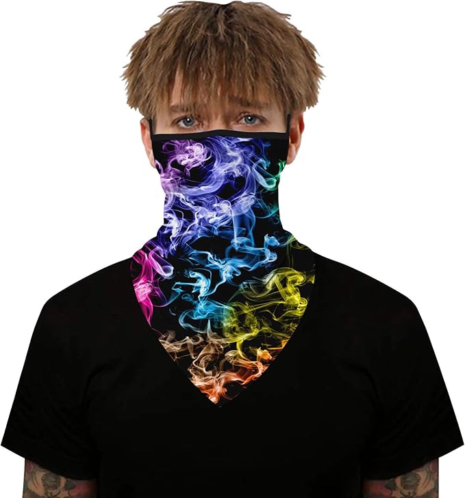 YAYOUREL Neck Gaiter Face Mask Bandanas for Men Women UV Face Scarf Cover Ear Loop Hole Facemask for Fishing Running Cycling
