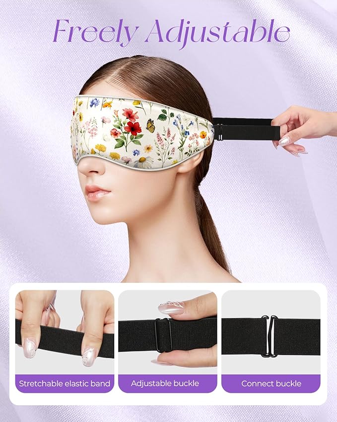 Miss Adola Silk Weighted Eye Mask - Microwave Eye Mask Heat and Cold Warm Compress for Sleeping Dry Eyes Pillow Soft Smooth Lavender Mulberry Silk Sleep Mask for Women Wife Mom - Flower