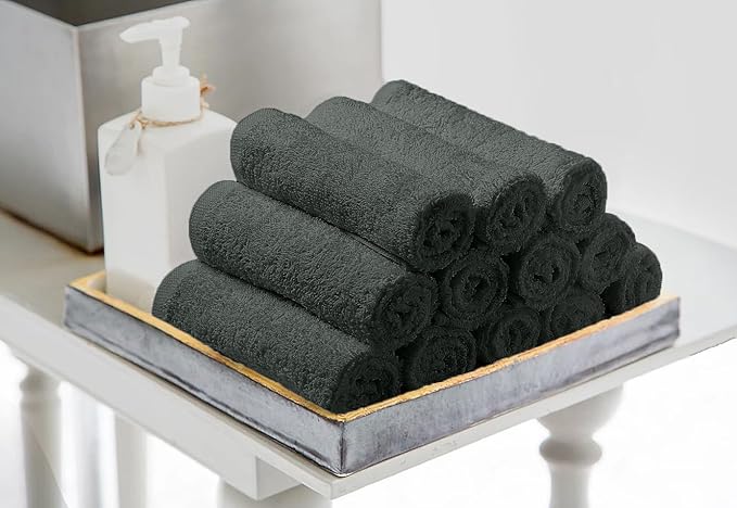 Avalon Towels Cotton Washcloths – (Pack of 36) Size 12x12 Inches, 100% Ring Spun Cotton, Soft & Absorbent Face Towels, Gym Towels, Hotel and Spa Quality, Reusable Fingertip Towels (Grey)