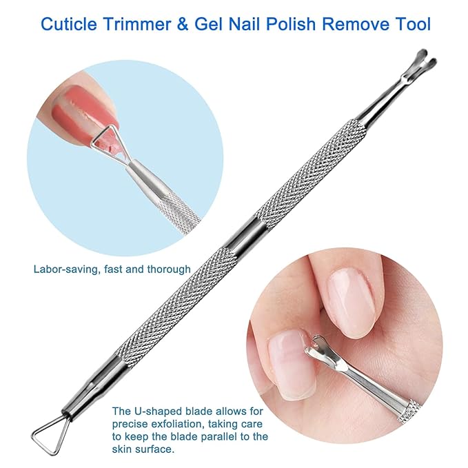 Premium Stainless Steel Manicure Tools 2-Piece Set, Upgraded Cuticle Pusher & Nail Lifter, Cuticle Trimmer & Gel Nail Polish Remove Tool, Home & Salon, For Women