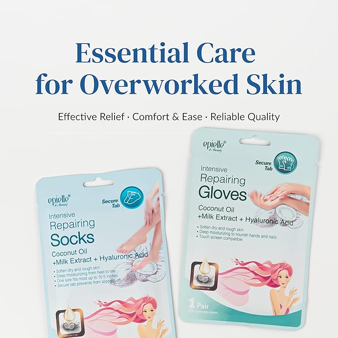 Epielle Intensive Repairing Foot Mask 6 Pairs, Soften with Coconut Oil & Milk Extract, Deep Moisturizing Socks for Dry, Cracked Feet, Self Care Gifts for Women, Spa Kit, Mothers Day Gifts