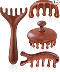 4 Pack Wooden Scalp Massager Comb, Portable Manual Head Massage Brush Tool Hair Growth