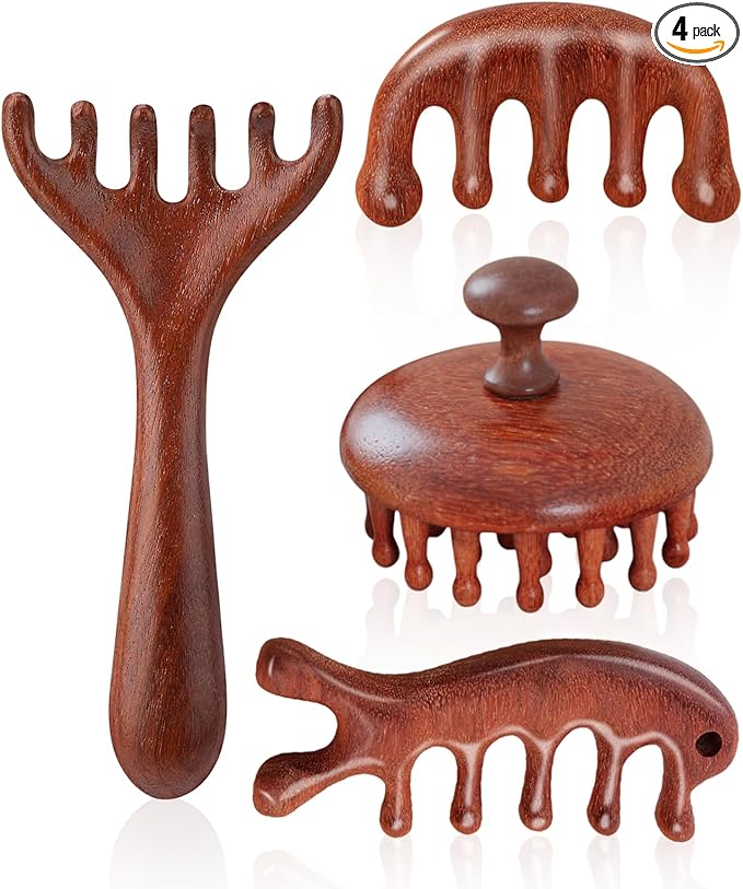 4 Pack Wooden Scalp Massager Comb, Portable Manual Head Massage Brush Tool Hair Growth