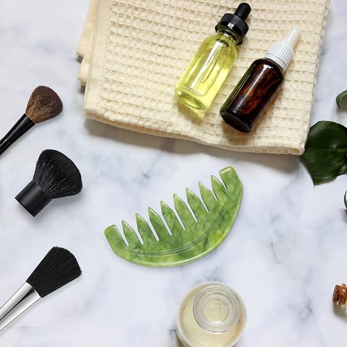 Scalp Massage Comb, Scalp Massager for Hair Growth, Head Scratcher for Itchy Scalp, Natural Gua Sha Jade Stone for Stress Relief, Meridian Brush