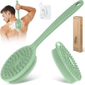 Silicone Back & Body Scrubber Set 2PCS, 13.4'' Gentle Exfoliating Back Scrubber with Dual-Side Head and Non-Slip Handle, Hygienic Silicone Loofah with Soft Bristles and Massage Dots(Green-2PC)