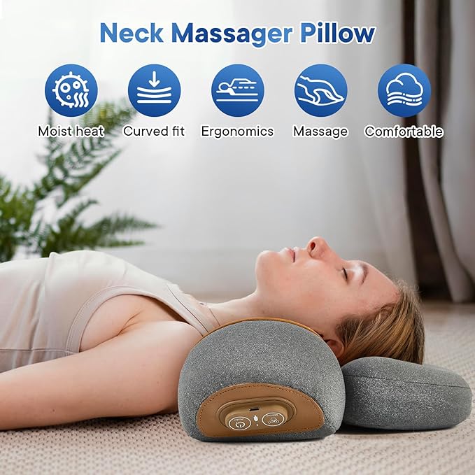 Mothers Day Gifts for Mom 3-in-1Rechargeable Neck Massager Pillow with Heat, Vibration & Traction, Deep Tissue Pain Relief, Neck Hump Corrector & Cervical Support for Home Office Travel