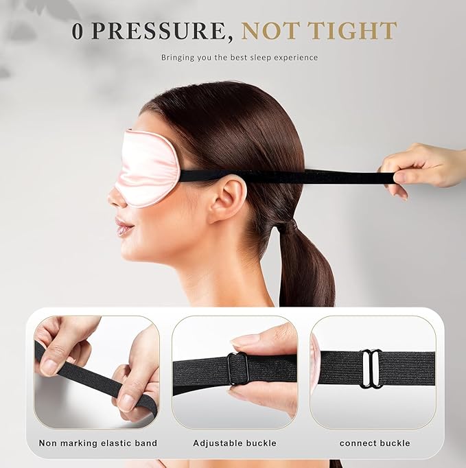 Eye Mask for Sleeping,3 Pack Silk Sleep Masks for Women Men-Blindfold for Travel on Airplane,100% Pure Silk Eye Mask for Sleep with Adjustable Strip(Black-Pink-Green) 8.86 * 4.92 * 1 inches