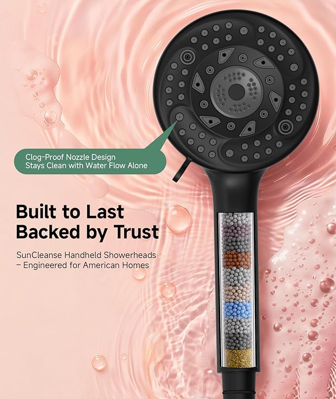 SunCleanse Filtered Shower Head with Handheld,9-Spray Setting High Pressure Detachable Shower Head with 4 Filters for Hard Water - Filter Chlorine, Improve Skin and Hair Texture(4 Filters, Chrome)