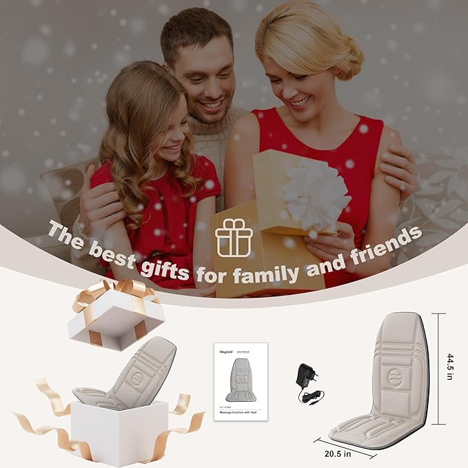Heycool Vibration Back Massager with Heat, Massage Chair Pad with 10 Vibration Motors & 2 Heating Levels, Chair Massager for Recliner, Sofa, Beige