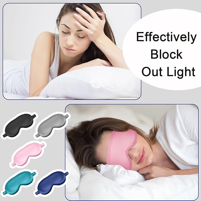 Newcotte 50 Pcs Silk Sleep Eye Mask for Sleeping Adjustable Elastic Strap Blackout Smooth Soft No Pressure Eye Covers for Women and Men Comfortable Blindfolds (Black, Gray, Green, Pink, Navy Blue)