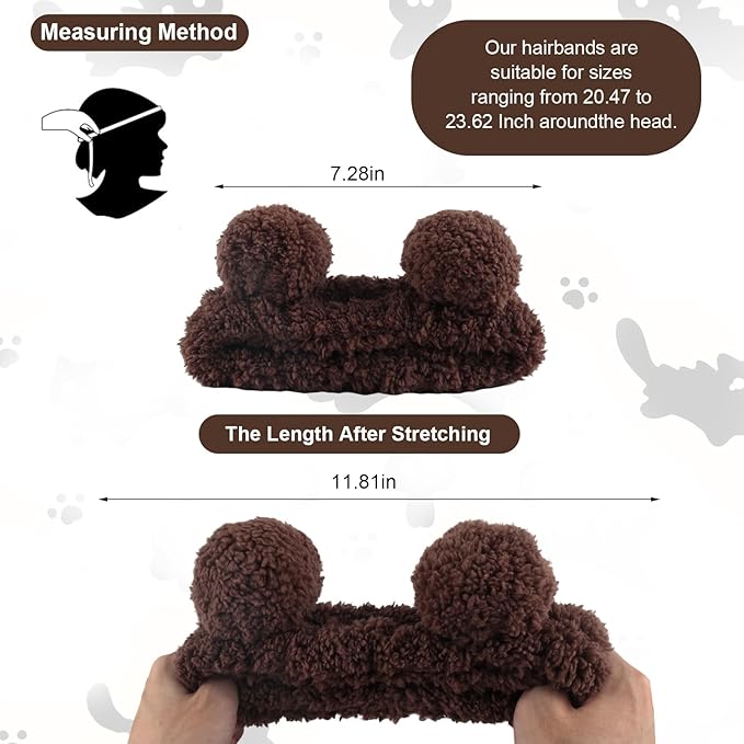 Zkptops 6Pcs Spa Headband for Washing Face Wristband Set Sponge Makeup Skincare Terry Cloth Headband Bubble Soft Bear Ears Hairband Women Puffy Padded Headwear Non Slip Hair Accessory(Dark Brown)