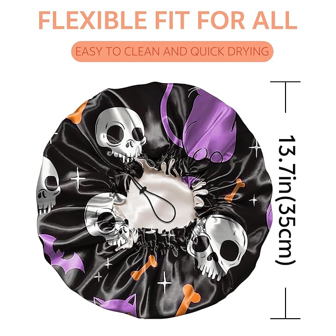 Shower Cap Reusable Double Layer Adjustable Elastic Waterproof EVA Hair Bath Caps for Women Girls Cute Aesthetic-Cat