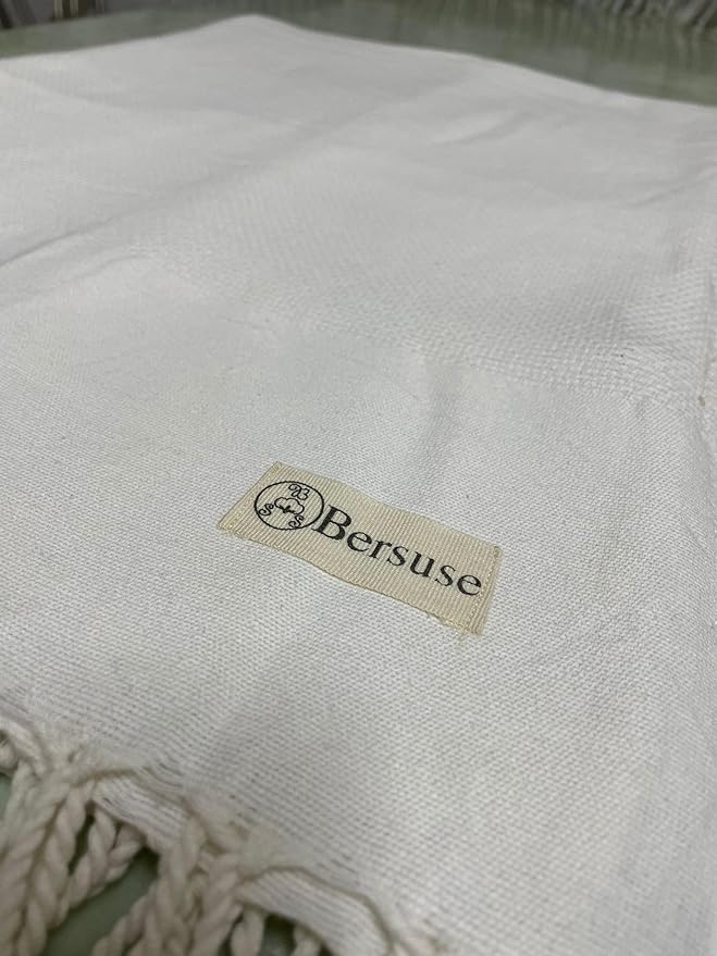 Bersuse 100% Cotton Ventura XL Throw Blanket for Couch - 100% Cotton - 60x90 Inches, White